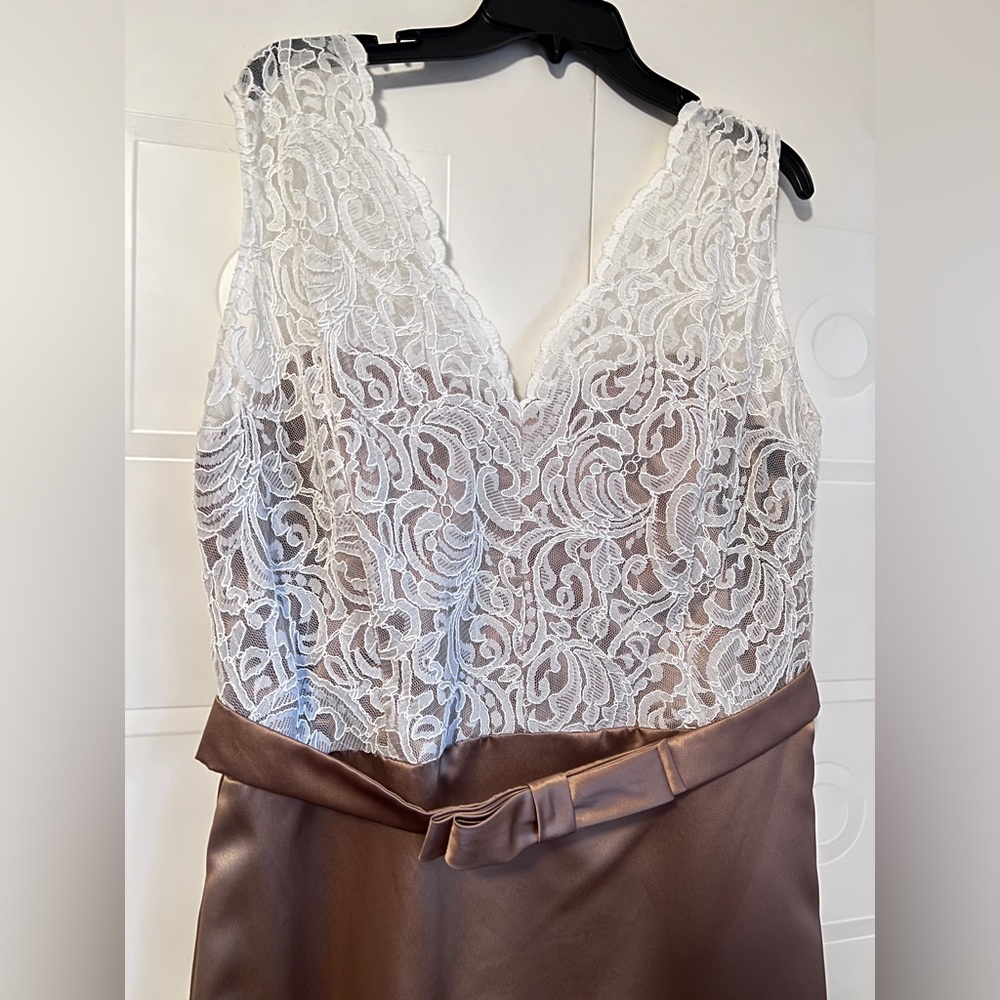 Cappuccino and cream laced bridesmaid dress